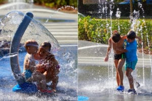 Familias y niños en el Splashpad de Oñati